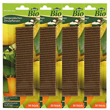 Dehner Bio Düngestäbchen für Zitruspflanzen, Spezialdünger, hochwertiger Dünger, organischer NPK-Dünger, 4 x 30 Stück (120 Stück)