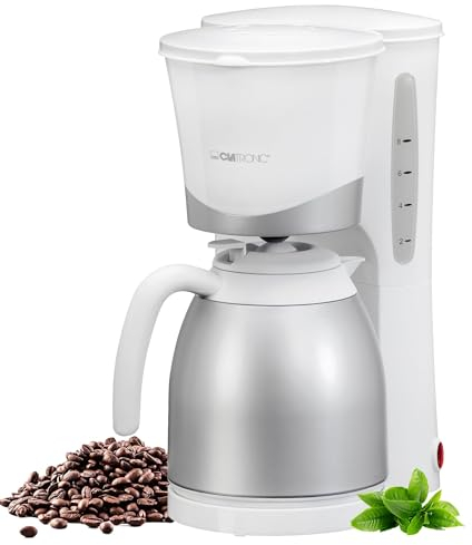 Clatronic® Kaffeemaschine mit Thermoskanne | für 8-10 Tassen Kaffee | kein Temperaturverlust | Filterkaffeemaschine | 1 Liter | Coffee machine | Filterkaffeemaschine mit Thermoskanne | KA 3327 weiß