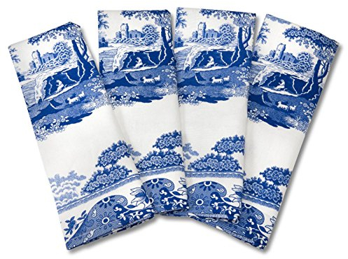Portmeirion Home & Gifts Blue Italian 45 x 45 cm Cotton Napkins, Set of 4, Blue/White