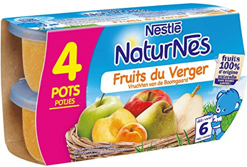 Bébé Nestlé Naturnes Fruits du Verger - Compote bébé dès 6 Mois - 4 x 130 g - Lot de 3 (12 Pots)