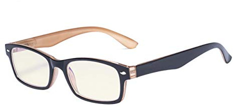 Eyekepper Computer-Lesebrille mit Federscharniere Bügle in UV-Schutz, Anti-Blau-Strahlen Blendschutz und kratzfest Gläser (Gelb getönte Gläser, in Schwarz-Braun Fassung)