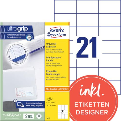 AVERY Zweckform LR3655 Recycling Etiketten (200 Klebeetiketten, 210x148mm auf A4, 100% recyceltes Altpapier, bedruckbare Versandetiketten, selbstklebende Versandaufkleber, DHL) 100 Blatt, naturweiß