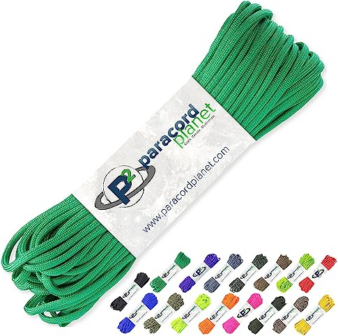 PARACORD PLANET 100' Hanks Parachute 550 Cord Typ III 7 Strang Paracord Top 40 der beliebtesten Farben (Kelly Green)