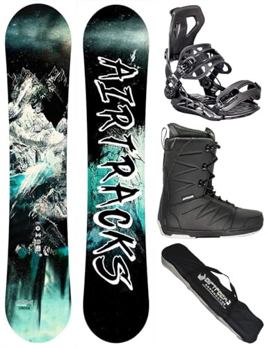 AIRTRACKS Snowboard Set Paquete Completo Tabla Under Zero Rocke Wide Hombre 159 - Fijaciones Master - Botas Star Black 42 - SB Bag