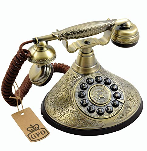 GPO Duchess nostalgisches Vintage drucktastentelefon 1935SPUSH mit Textilschnur- Bronze Metall