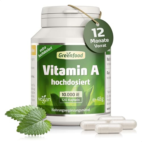 Vitamin A, 10.000 IE, hochdosiert, 120 Kapseln - OHNE künstliche Zusätze