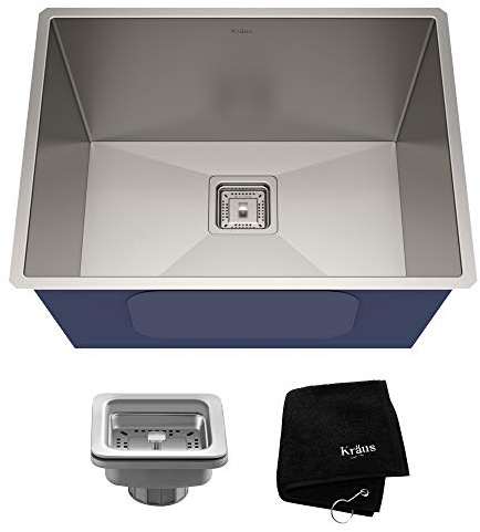 Kraus KHU24L Pax Zero-Radius 24 18 Gauge Handmade Undermount Single Bowl Stainless Steel Laundry and Utility Sink