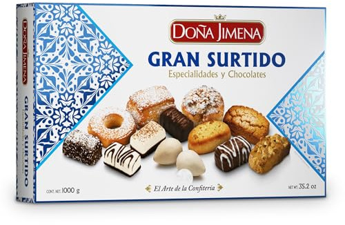 Doña Jimena | Großes Sortiment traditioneller Spezialitäten | Mini-Schokoladenpralinen | Típico-Bonbons | Mandeln | 1000 Gramm