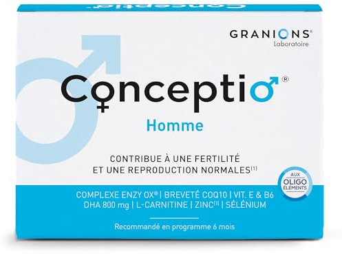 CONCEPTIO HOMME | Fertilité masculine | Contribue à la fertilité et la reproduction | Complexe breveté - Coenzyme Q10, L-Carnitine, DHA | 90 capsules & 30 sachets | Format 1 mois