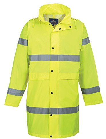 Portwest H442 Regnjacka Hi-Vis 2 Fickor Reflekterande Tejp Stuva Undan Huva | Gul, M, EN ISO 20471 Klass 3, UPF 40+, Normal Passform, Lång Ärm, Polyester, Djupa Förvaringsfickor, Vattenavvisande, Skaltyg