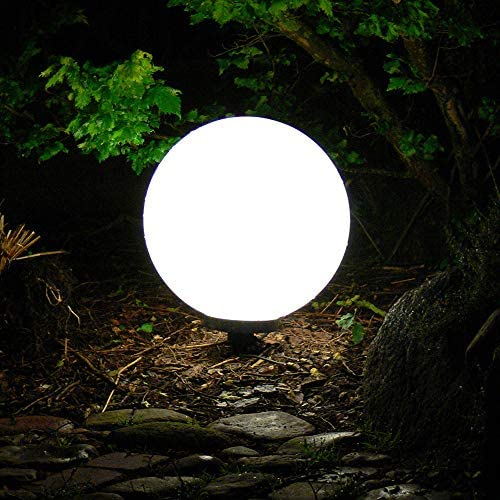 LED Außen-Garten-Kugel-Leuchte MARLON D:40cm Kunststoff-Kugel weiß mit Erdspieß, STROMBETRIEBEN inkl. E27 LED 1x5W, IP44, Dekorations-Wege-Pfad-Lampe