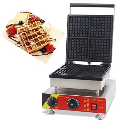 Hanchen Commercial Waffle Maker 4 Slice Square Belgian Waffle Iron Machine Baker Deep Fill NP-505 with Temperature/Time Control No-Stick Coating CE 220V