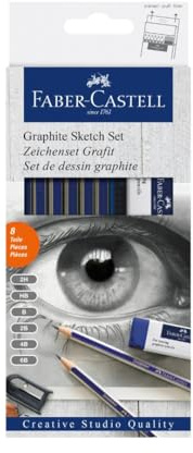 FABER-CASTELL 114000 - Graphite Sketch Set, 8-teilig, mit 6 Goldfaber Bleistifte, 1 Spitzer, 1 Radierer