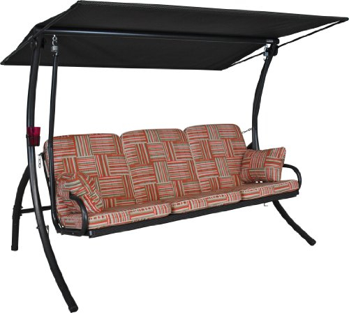 Angerer Freizeitmöbel GmbH Hollywoodschaukel Elegance - Gartenschaukel Made in Germany - Schaukel zum Sitzen, Liegen und Entspannen - mit Bett-Funktion - einfache Montage (Rot-Beige-Braun Gemustert)