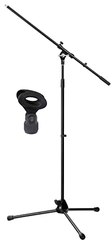 Pronomic MS-15 Pro pied micro avec perche (trépied stable, pieds caoutchouc, hauteur réglable jusqu’à 233 cm, perche 81 cm, pince micro, filetage réducteur) noir.