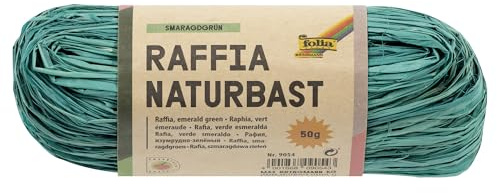 folia 9054 - Raffia Naturbast smaragdgrün, 1 Bündel mit 50 g, Schnur aus natürlichem Strohgemisch, ideal zum Basteln, zur Dekoration oder für Gestecke, Sträuße und andere floristische Arbeiten