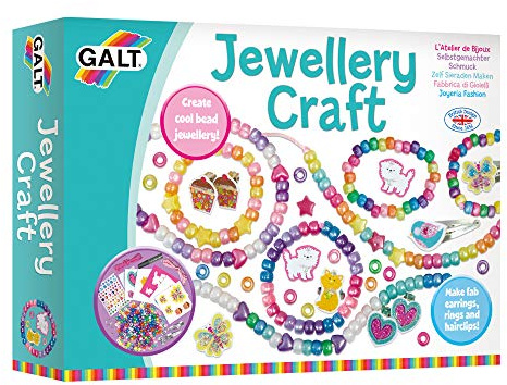 Galt Jewellery Craft Kit - Creative Cases Childrens Bracelet and Necklace Making Kit - Arts and Crafts for Kids with Hair Clips, Rings, Clip-On Earrings, Colourful Gems and Guide - Ages 5 Years Plus