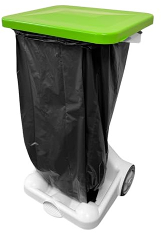 Chabrias Ltd 120L Wheeled Pedal Sack Holder Bin, Green Food Waste Lid | Green Food Waste lid, 120L capacity, hands-free pedal, two wheels, reinforced frame, easy-clean plastic, H93.5 x W56 x D52cm