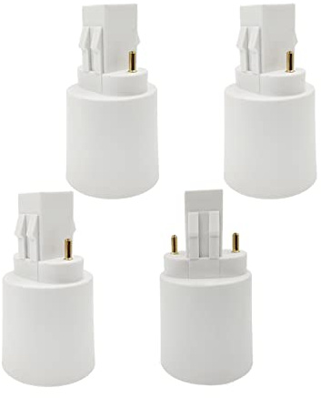 E-Simpo 4pcs Gx23 to E26/E27 Lamp Base Holder Socket Adapter, Refinded Gx23 to E26/e27 Bulb Base Converter CFL PL-S PL-C Bulb Holder Conversion Double Tab.2P in Parallel (4-Pack)