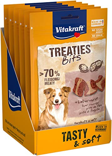 Vitakraft Treaties Bits, Hundeleckerli, Hundesnack weich, gefüllt mit Leberwurst, Hunde Trainingsleckerli, ohne Zusatz von Zucker (1x 120g)