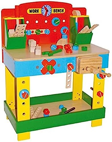 small foot 1533 Werkbank Tobi aus buntem Holz, inkl. Zubehör, Werkzeug, Schraubstock und Stauraum, ab 3 Jahren