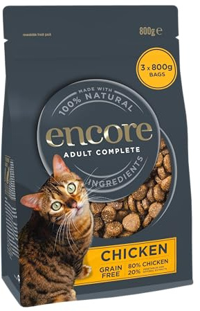 Encore High Protein Complete and Grain Free Dry Cat Food for Adult Cats, Chicken 2.4kg
