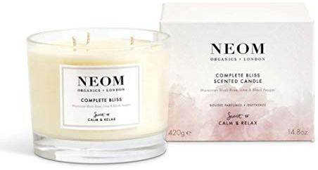 NEOM- Complete Bliss Scented Candle, 3 Wick | Blush Rose, Lime & Black Pepper | Essential Oil Aromatherapy Candle | Scent to De-Stress
