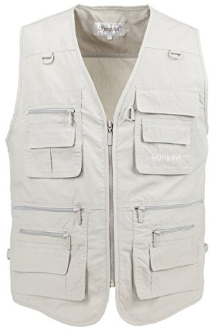 LUSI MADAM Men's Poplin Outdoors Travel Sports Multi-Pockets Work Fishing Vest Large Greenish-White