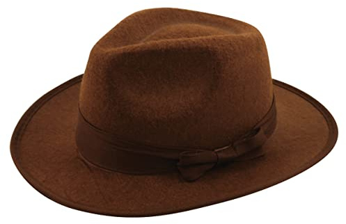HENBRANDT Brown Explorer Hat One Size Felt Fedora Hut Whip Adventurer Trilby Costume Hut Dinosaur Hunter Archeologist Halloween Fancy Dress Accessories