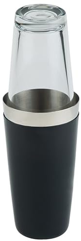 APS 93139 Boston Shaker, 700 ml Becher + 400 ml Glas, spülmaschinenfest, edler Cocktailshaker schwarz gummiert