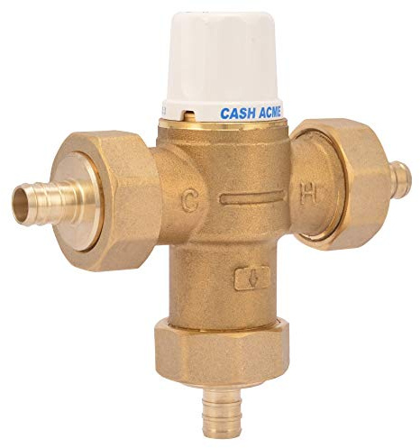 Cash Acme 1/2 Inch HG160 Crimp Thermostatic Mixing Valve with Barb Connections and Integral Checks, Brass Plumbing Fitting, 24531