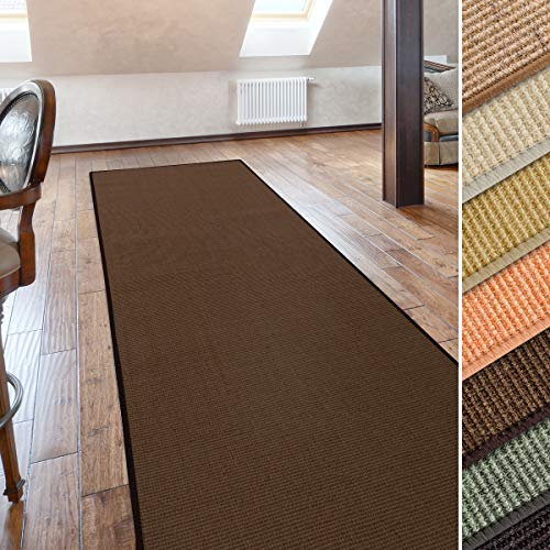 casa pura Sisal Teppich Läufer | Uni braun | Naturfaser | Qualitätsprodukt aus Deutschland | kombinierbar mit Stufenmatten | 19 Breiten und 27 Längen (80x325 cm)