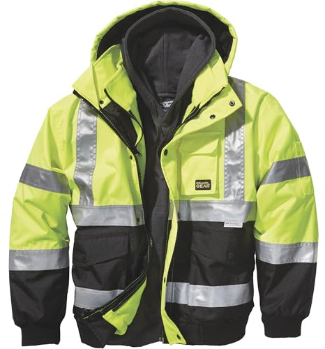 Gravel Gear HV Men's Class 3 High Visibility 3-in-1 Bomber Jacket with 3M Scotchlite Reflective Material - Lime, XL