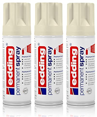 3x edding Permanent Spray cremeweiß matt 200 ml Premium Acryllack, RAL 9001