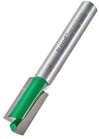 Trend CraftPro C012BX1/4TC Fraise à défoncer droite à deux cannelures, tige de 6,35 mm, diamètre de coupe de 9 mm et longueur de coupe de 19 mm, pointe en carbure de tungstène, C012BX1/4TC