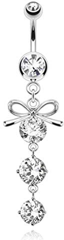 Paula & Fritz® Bauch-nabelpiercing Schleife Tropfen-Anhänger Zirkonia farblos 316L Chirurgenstahl Banane Bauch-Piercing Bananabell Nabel-Piercing