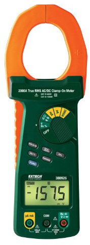 Extech 2000A True RMS AC/DC Strommesszange, 1 Stück, 380926 | Backe 2Zoll für 500MCM, AC/DC Spannung/Strom, Widerstand, Kapazität, Frequenz, beleuchtet, Leitungen
