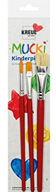 KREUL 553031 - Mucki Kinderpinsel Set für Kindergarten, Schule und Freizeit, elastisch und strapazierfähig, Borstenpinsel flach Größe 16 sowie Synthetics Pinsel rund Größe 8 und Flachpinsel Größe 10