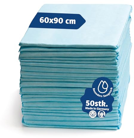 A&G-heute Krankenunterlagen 60x90 cm [50 Stück] Made in Germany – 6-lagig, 570 ml saugstark – Inkontinenzunterlage, Wickelunterlage & Welpenunterlage/Puppy Pads – Einweg Bettschutz