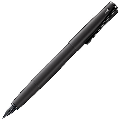 Lamy studio lx-all-black Füller – universeller Füllfederhalter in elegantem Gehäuse aus Ganzmetall – mit propellerförmigem Clip & Stahlfeder in Strichbreite F – inkl. Tintenpatrone T 10 blau