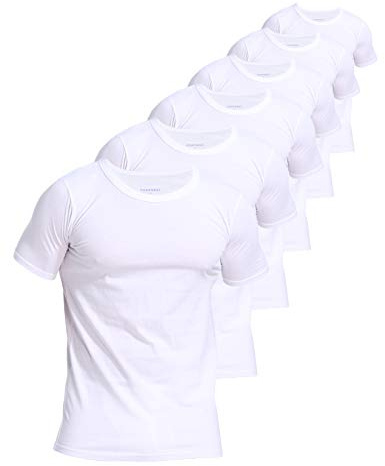 Comfneat Men's 6-Pack Invisible Enlarged Collar Undershirts 100% Cotton Comfy Crew Neck T-Shirts (White 6-Pack, Medium)
