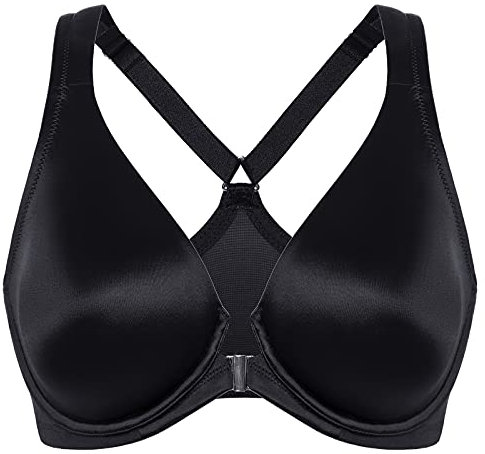 Delimira Women's Front Fastening Bras Plunge Plus Size Underwired Racer Back Unlined T Shirt Bra Black 36G