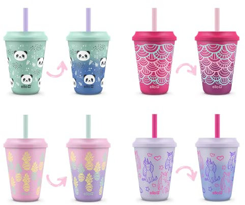 Ello Kids 12oz Color Changing Plastic Cups, 4 Pack, Fruit Pop