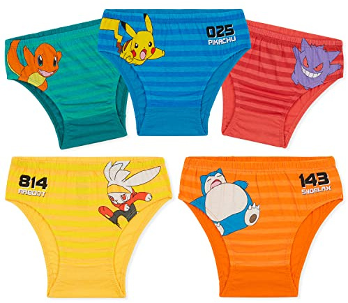 Pokemon Jungen Unterhosen, Bequeme, atmungsaktive Baumwolle Unterwäsche, 5er-Pack