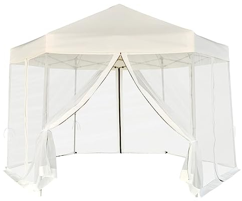 ZEYUAN Hexagonal Pop-Up Zelt mit 6 Seitenwänden Cremeweiß 3,6x3,1 m, Pavillon, Partyzelt, Gartenpavillon, Faltpavillon, Rennzelt, Anstellpavillon, Zelt Garten - 42109