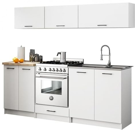 BDW - Köksenhet utan vitvaror - Minikök 200 cm brett - Kök komplett: Köksunderskåp & köksöverskåp - 200x74x46 cm - Köksskåp vit