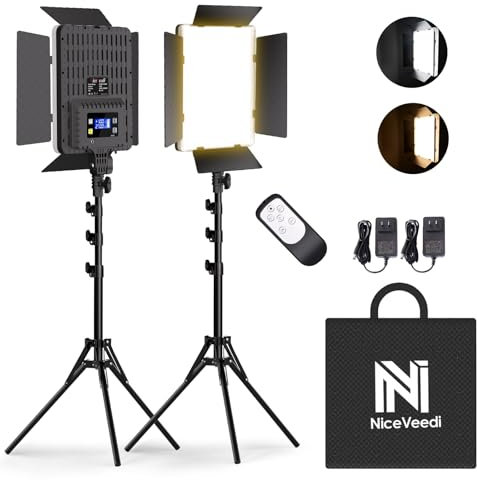NiceVeedi Photography Lighting, 2Pack Bi-Color Studio Lights 2700-6500K 36W Dimmable LED Video Light Kit for Video/Game Streaming/Camera Portrait, CRI 95+ Light Set with Remote&183CM Tripod Stand