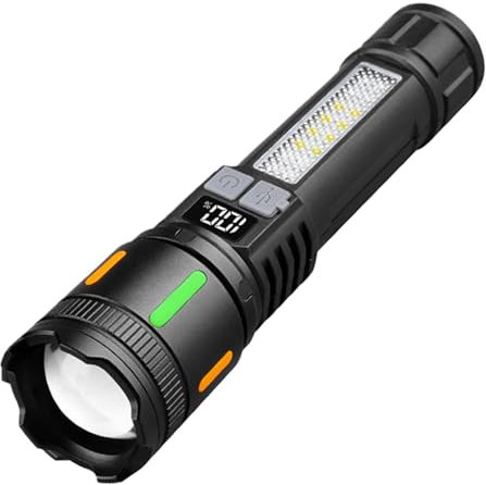 Torcia a LED luminosa – Torcia ricaricabile con spia lampeggiante rossa e blu, in alluminio, torce a lungo raggio, multifunzionale, zoomabile, impermeabile