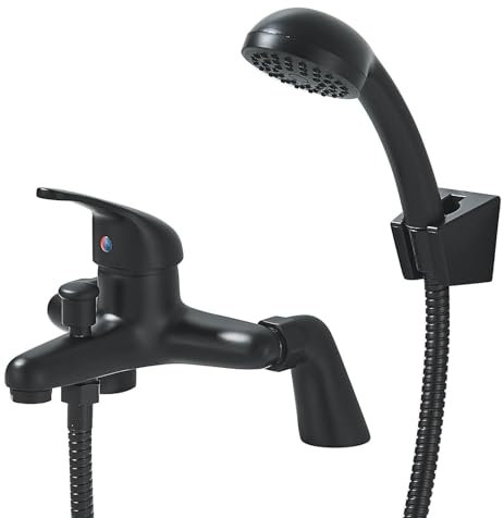 TTICCTIY Bathroom Sink Taps Black with Shower Head, Modern Bath Tap with Shower Kit, Single Lever Monobloc Bathroom Shower Mixer Taps