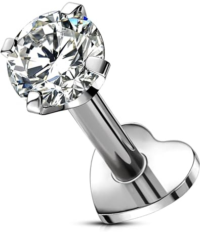 OUFER Body Piercing Titane Écrou Lèvre Bijoux Piercing Labret Sans Filet Labret Tragus Boucles d'Oreilles Barres de Piercing Helix Push in 5/6/8/10/12mm Boucles d'Oreilles Arrière Plat pour
